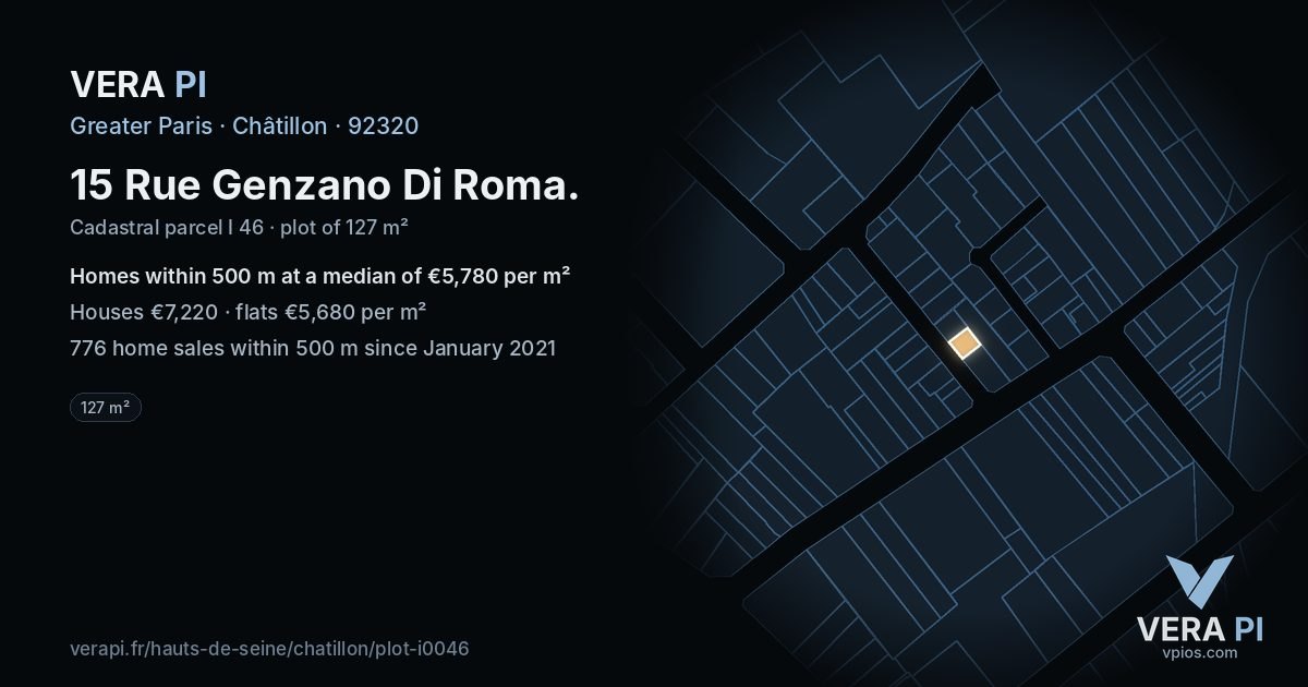 15 Rue Genzano Di Roma, Châtillon at night – the plot lit, the parcels around coloured by the prices near them