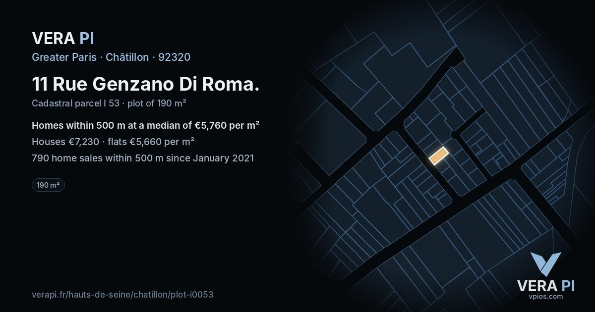 11 Rue Genzano Di Roma, Châtillon at night – the plot lit, the parcels around coloured by the prices near them