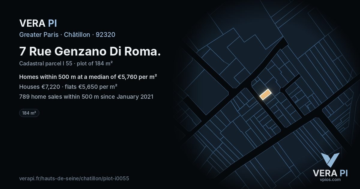 7 Rue Genzano Di Roma, Châtillon at night – the plot lit, the parcels around coloured by the prices near them