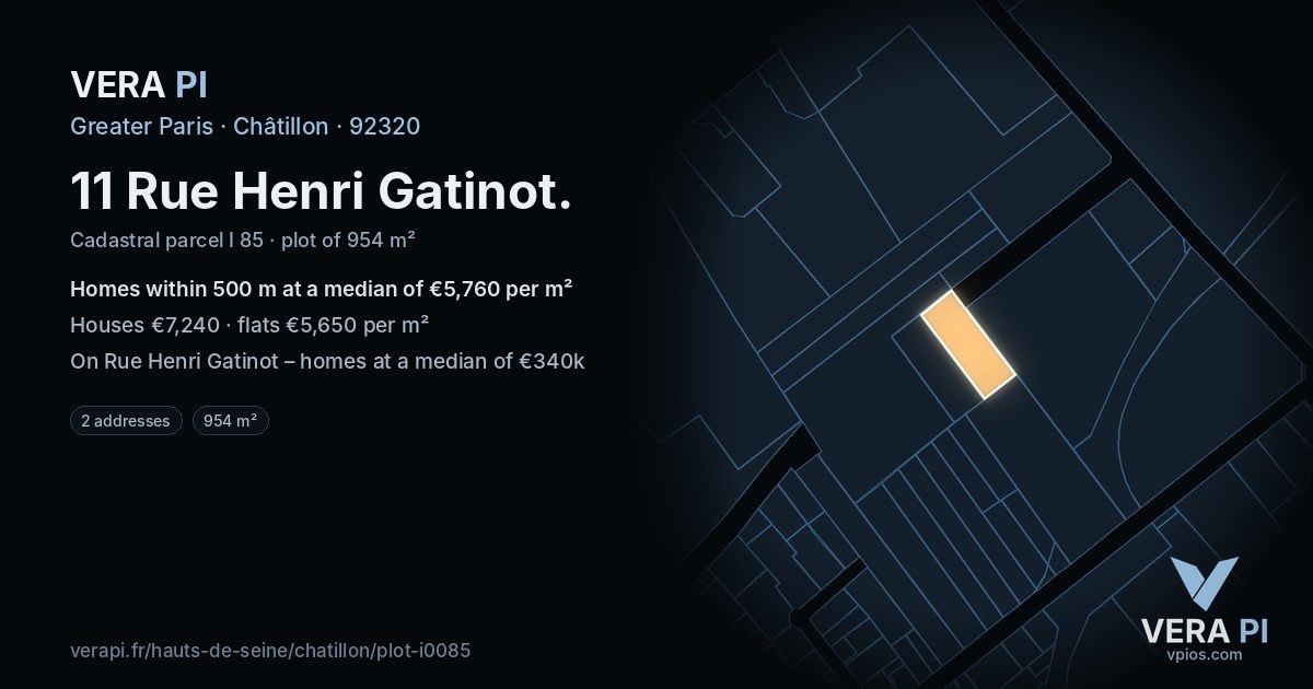 11 Rue Henri Gatinot, Châtillon at night – the plot lit, the parcels around coloured by the prices near them