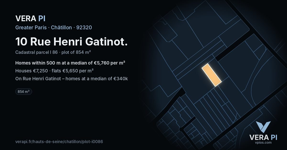10 Rue Henri Gatinot, Châtillon at night – the plot lit, the parcels around coloured by the prices near them