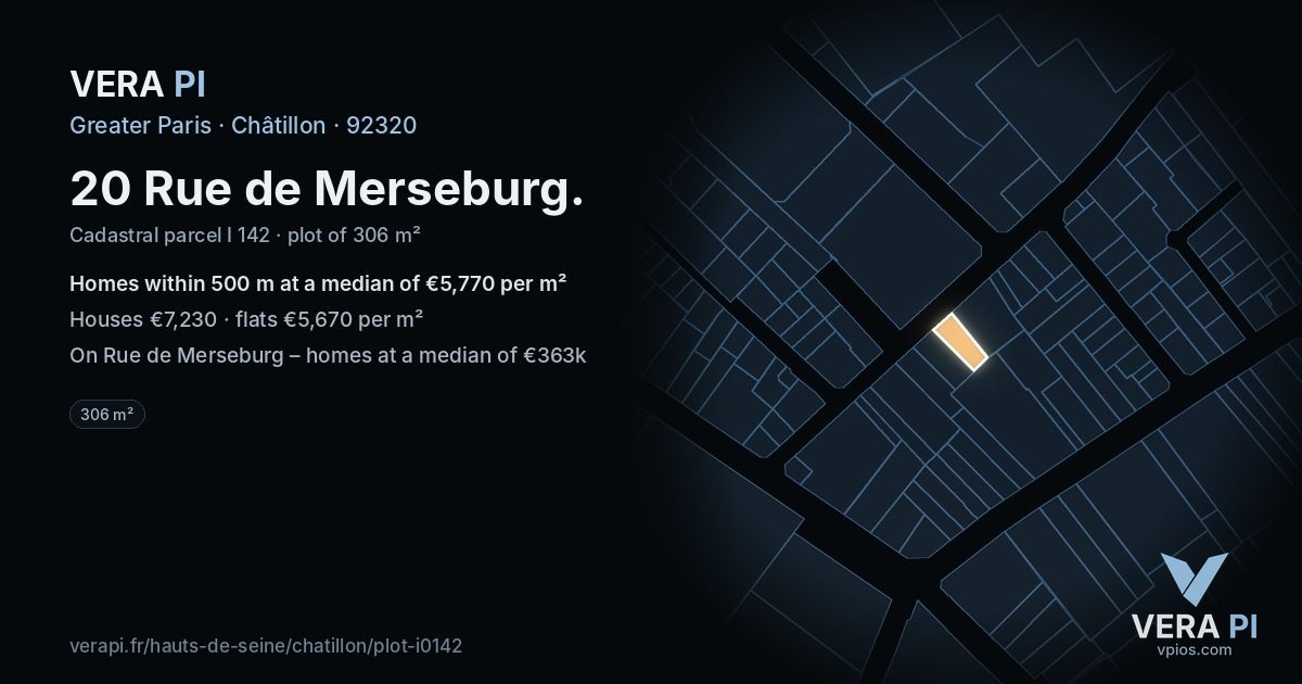 20 Rue de Merseburg, Châtillon at night – the plot lit, the parcels around coloured by the prices near them