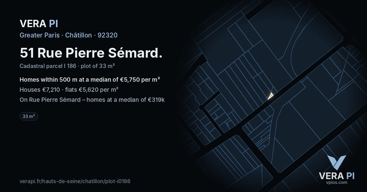51 Rue Pierre Sémard, Châtillon at night – the plot lit, the parcels around coloured by the prices near them