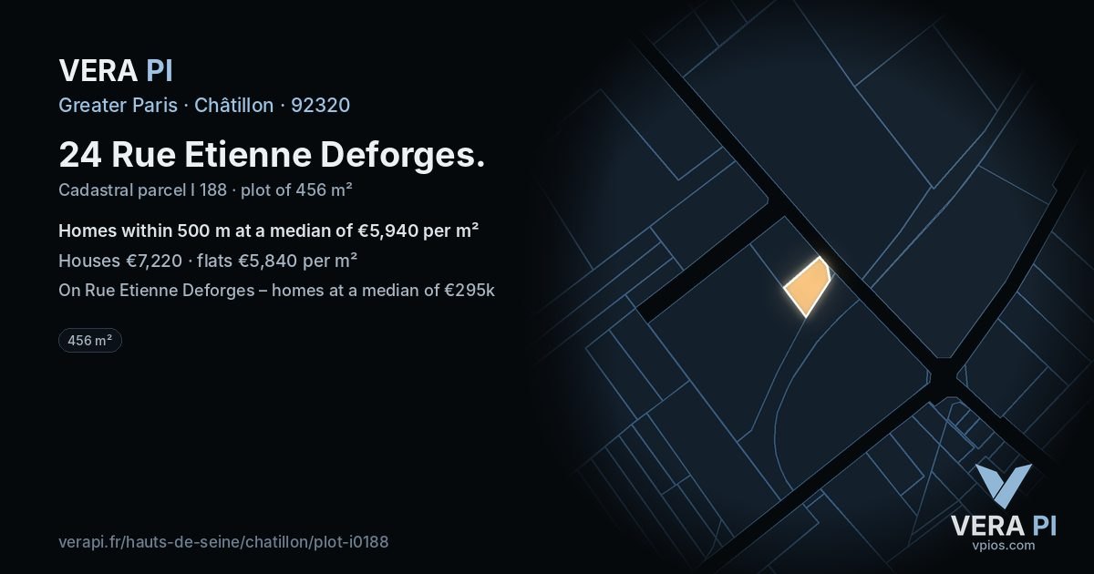 24 Rue Etienne Deforges, Châtillon at night – the plot lit, the parcels around coloured by the prices near them