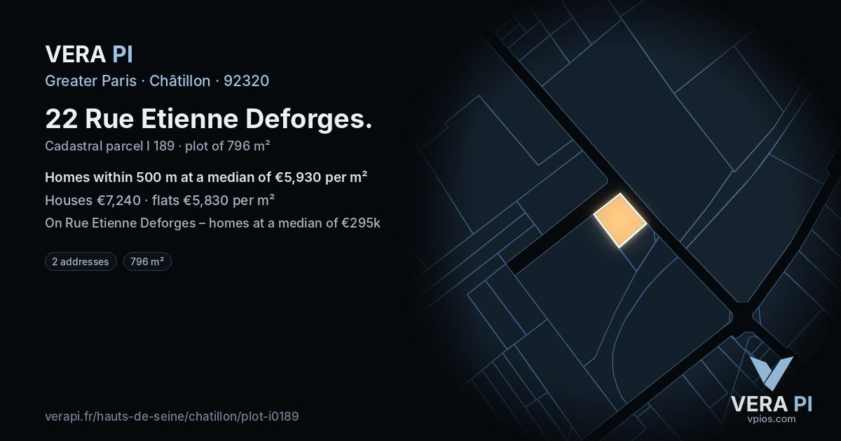 22 Rue Etienne Deforges, Châtillon at night – the plot lit, the parcels around coloured by the prices near them