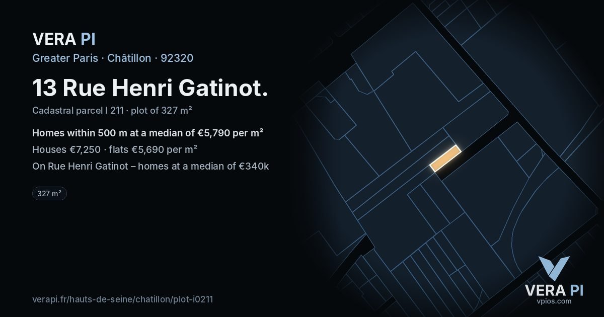 13 Rue Henri Gatinot, Châtillon at night – the plot lit, the parcels around coloured by the prices near them