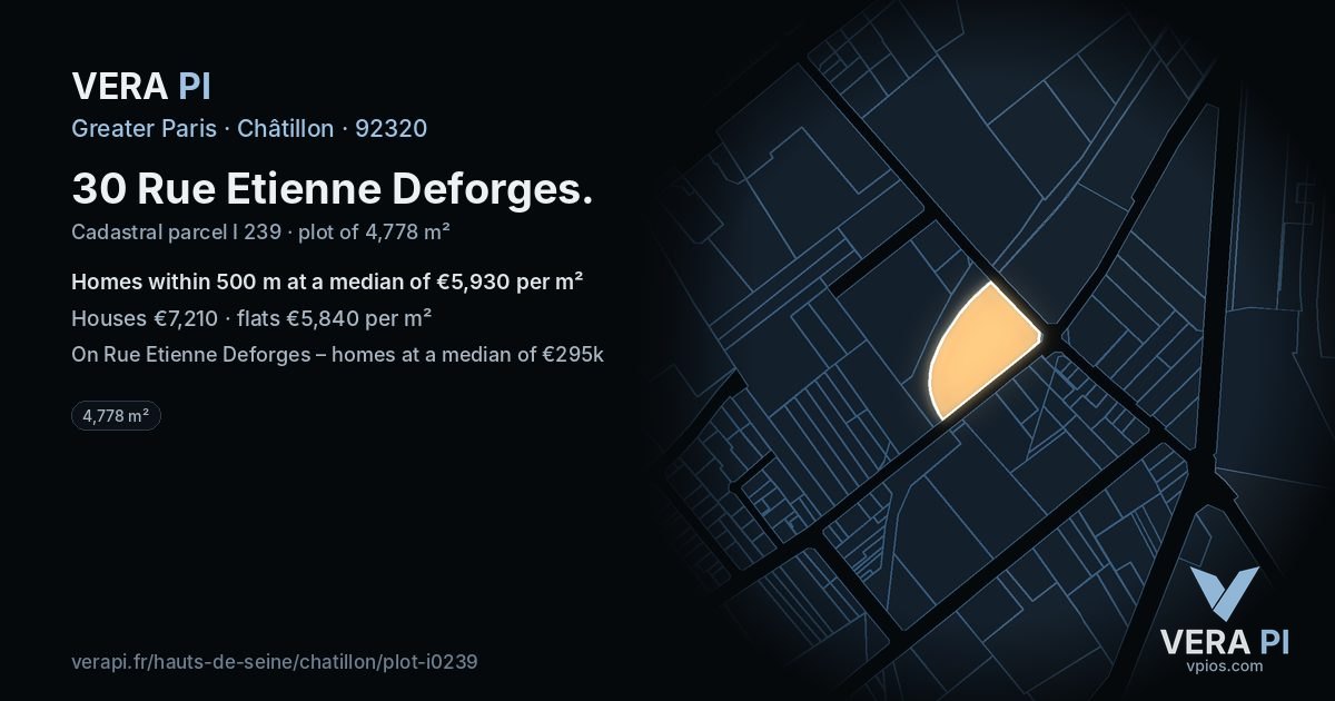30 Rue Etienne Deforges, Châtillon at night – the plot lit, the parcels around coloured by the prices near them