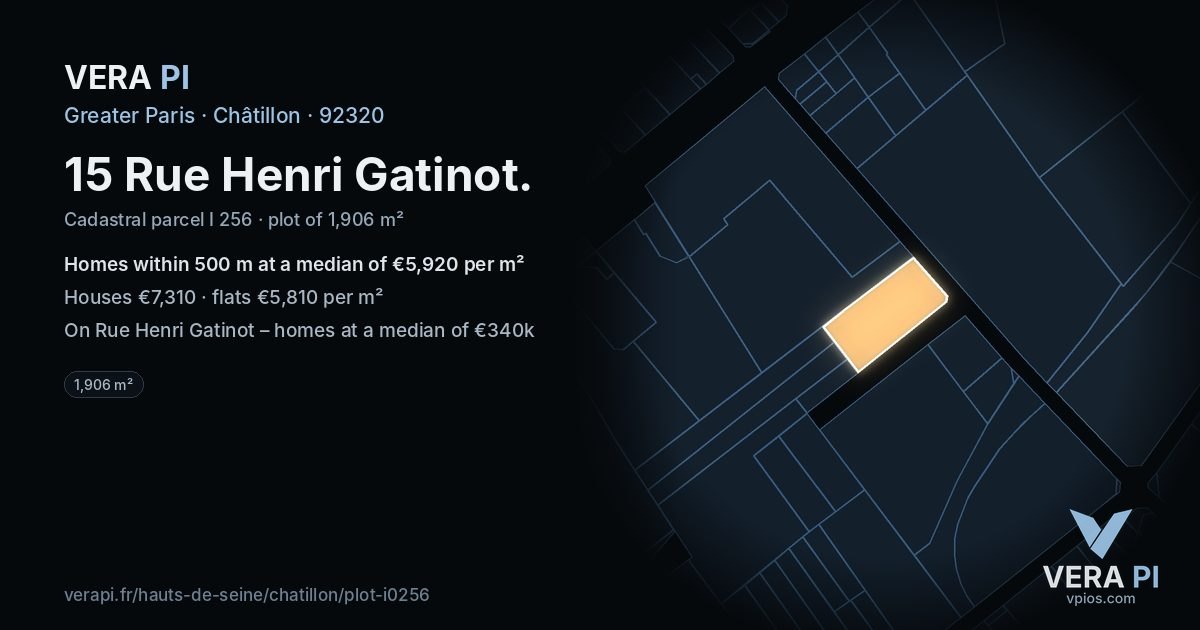 15 Rue Henri Gatinot, Châtillon at night – the plot lit, the parcels around coloured by the prices near them