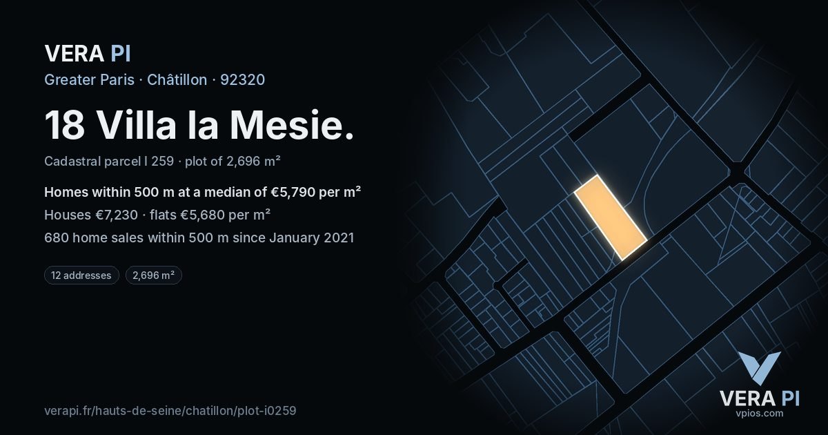 18 Villa la Mesie, Châtillon at night – the plot lit, the parcels around coloured by the prices near them