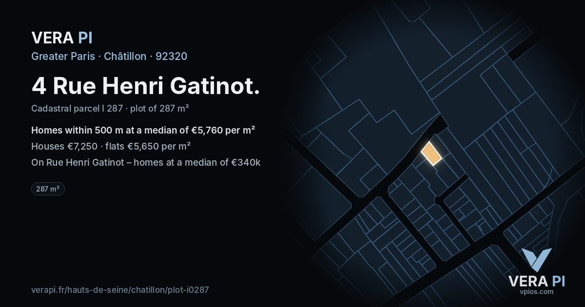 4 Rue Henri Gatinot, Châtillon at night – the plot lit, the parcels around coloured by the prices near them