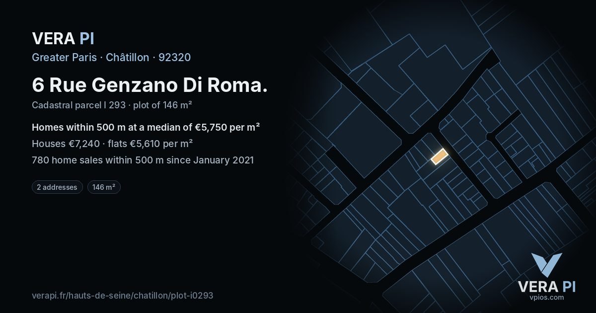 6 Rue Genzano Di Roma, Châtillon at night – the plot lit, the parcels around coloured by the prices near them