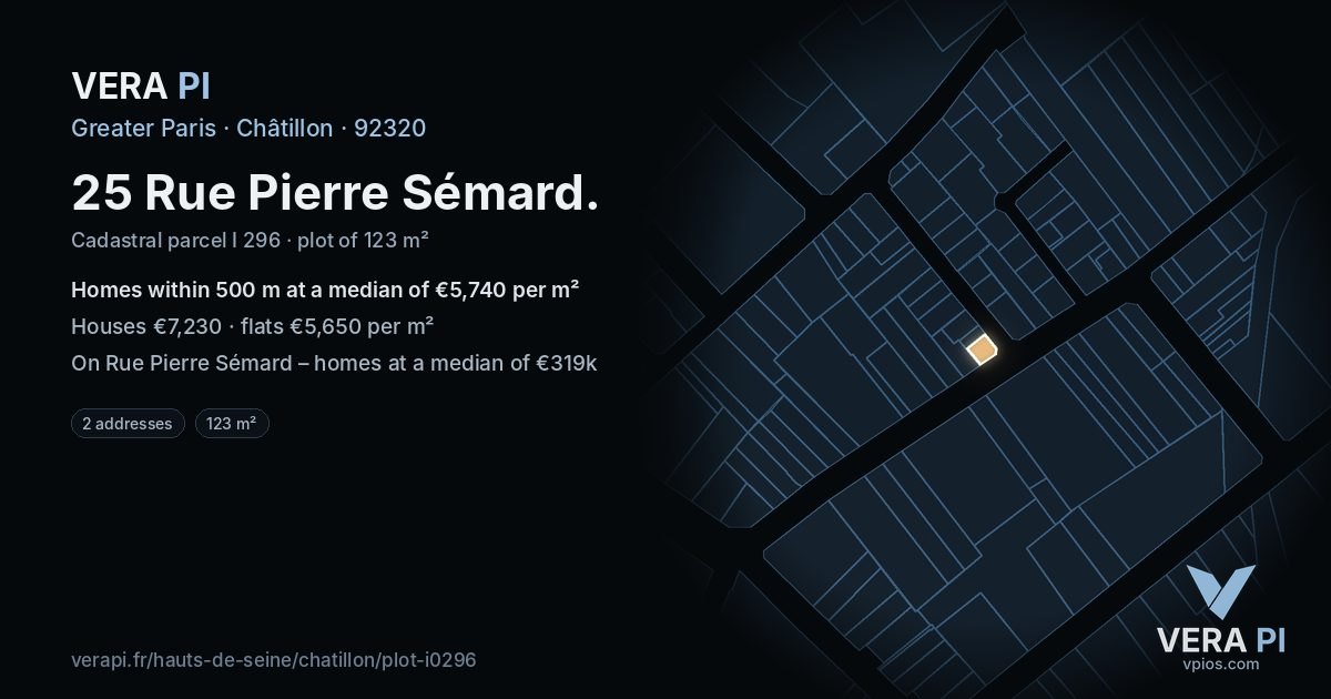 25 Rue Pierre Sémard, Châtillon at night – the plot lit, the parcels around coloured by the prices near them
