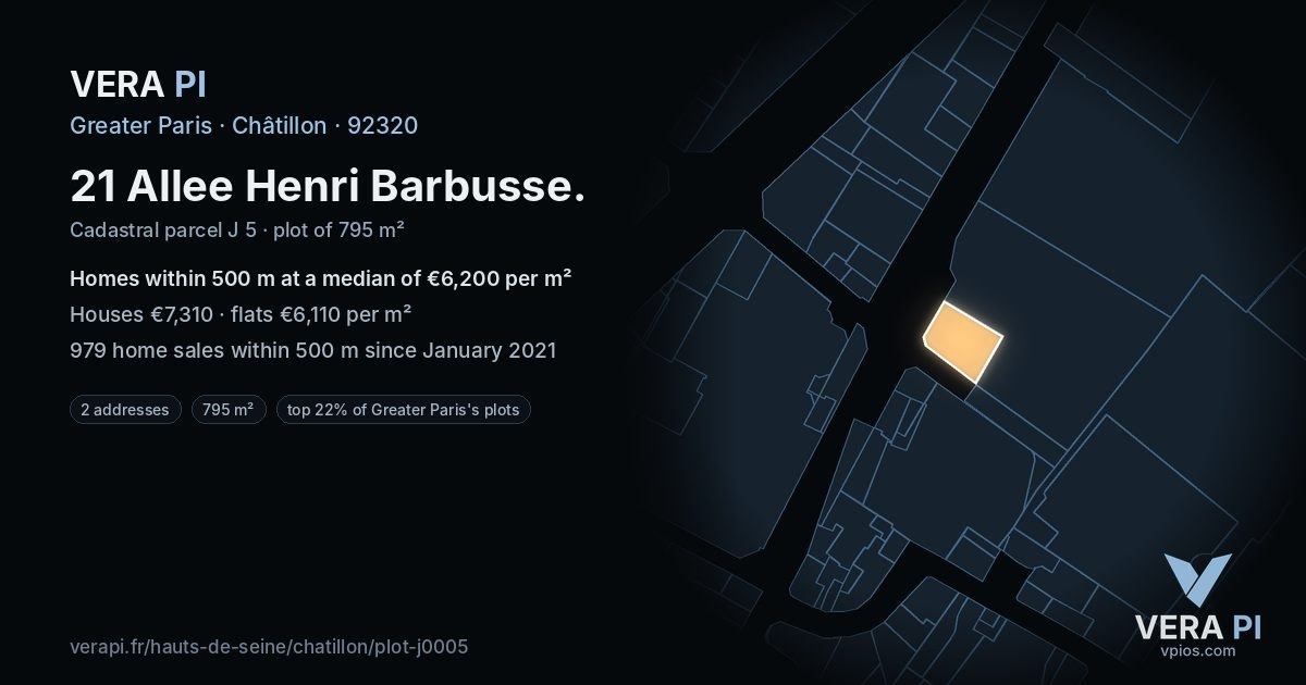 21 Allee Henri Barbusse, Châtillon at night – the plot lit, the parcels around coloured by the prices near them