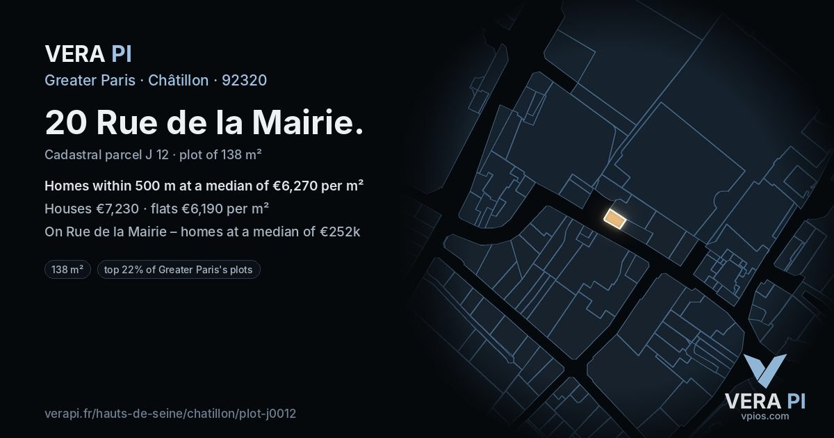 20 Rue de la Mairie, Châtillon at night – the plot lit, the parcels around coloured by the prices near them