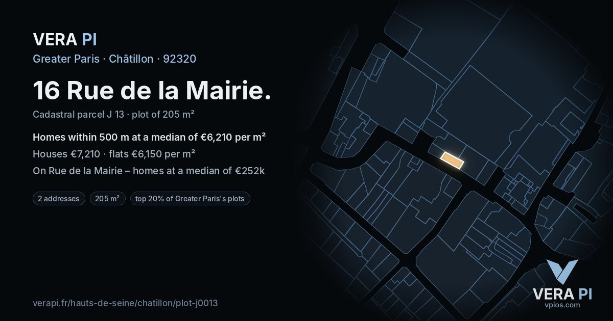 16 Rue de la Mairie, Châtillon at night – the plot lit, the parcels around coloured by the prices near them