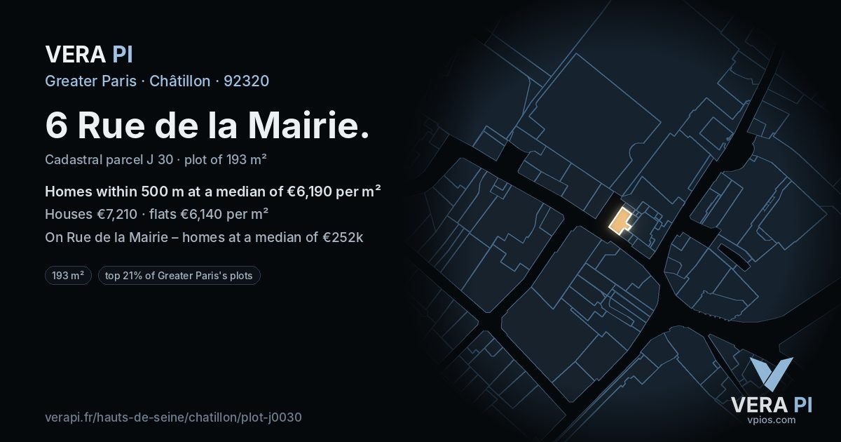 6 Rue de la Mairie, Châtillon at night – the plot lit, the parcels around coloured by the prices near them