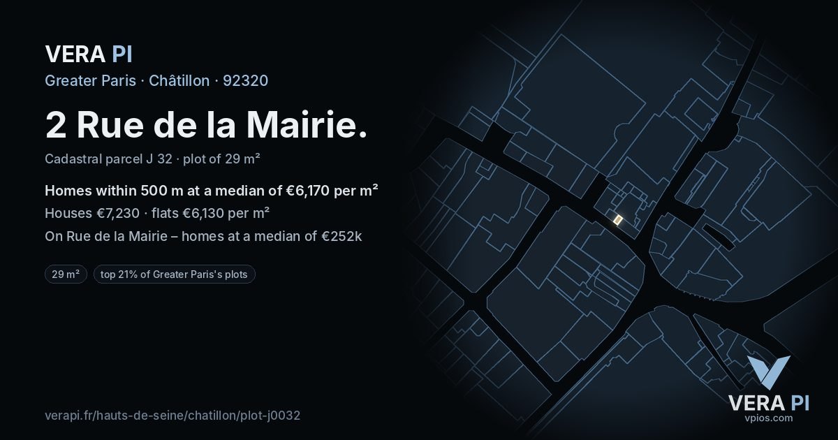 2 Rue de la Mairie, Châtillon at night – the plot lit, the parcels around coloured by the prices near them