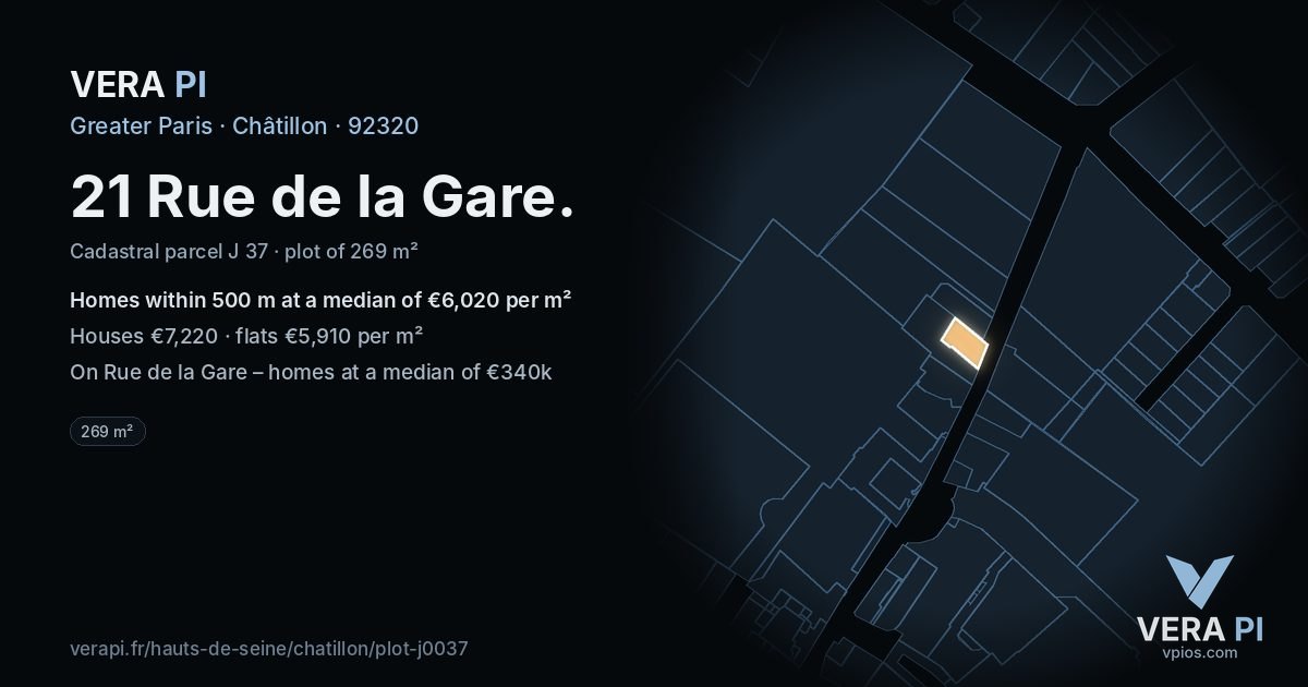 21 Rue de la Gare, Châtillon at night – the plot lit, the parcels around coloured by the prices near them