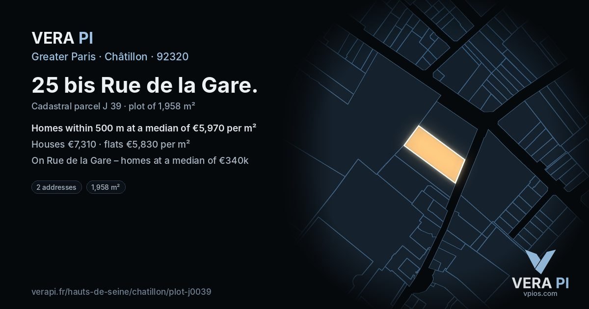 25 bis Rue de la Gare, Châtillon at night – the plot lit, the parcels around coloured by the prices near them