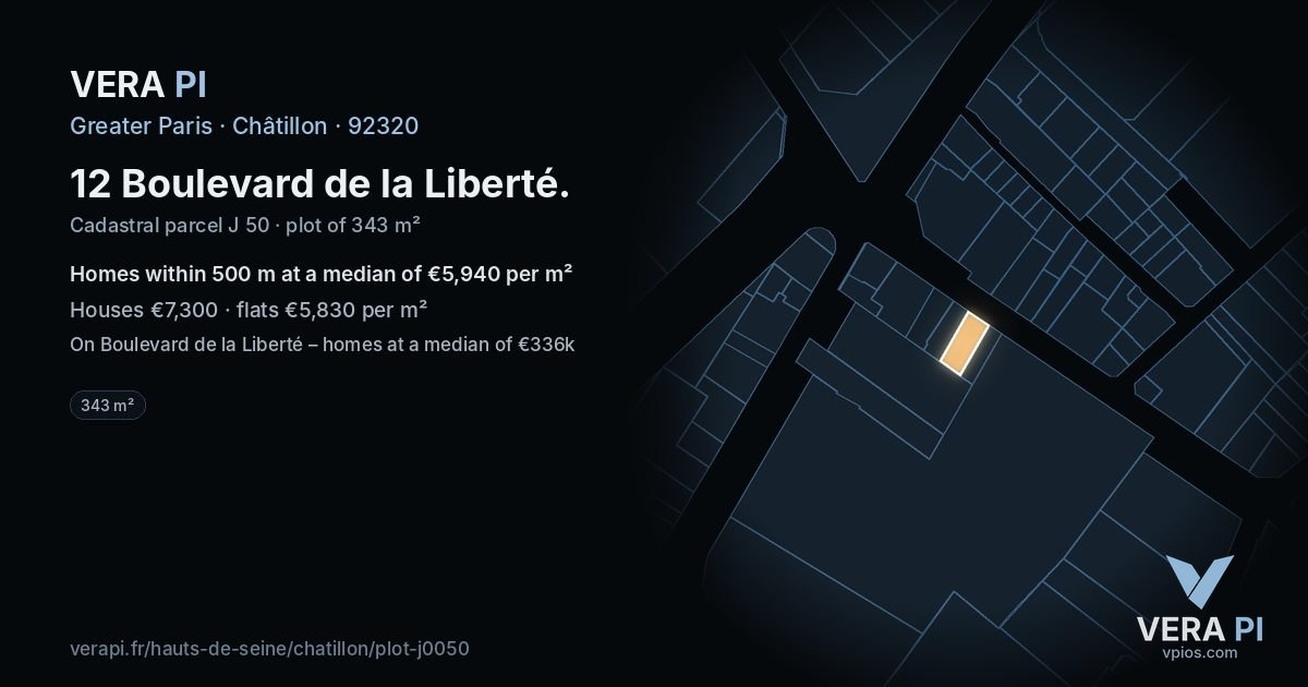 12 Boulevard de la Liberté, Châtillon at night – the plot lit, the parcels around coloured by the prices near them