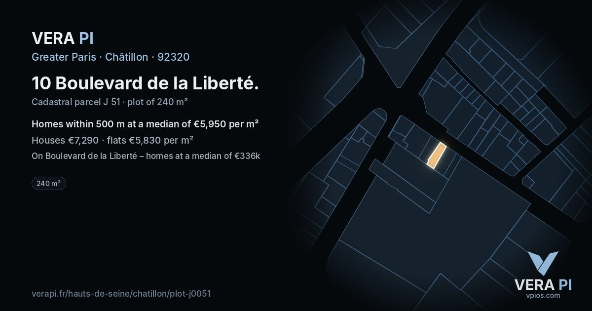 10 Boulevard de la Liberté, Châtillon at night – the plot lit, the parcels around coloured by the prices near them