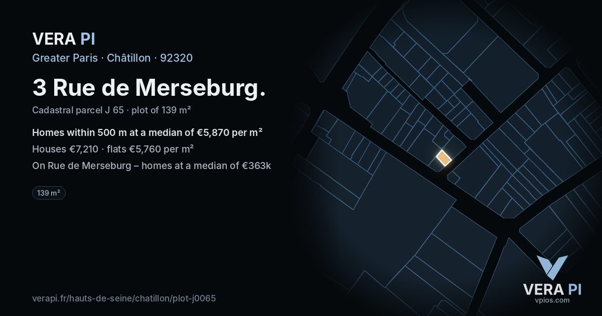 3 Rue de Merseburg, Châtillon at night – the plot lit, the parcels around coloured by the prices near them