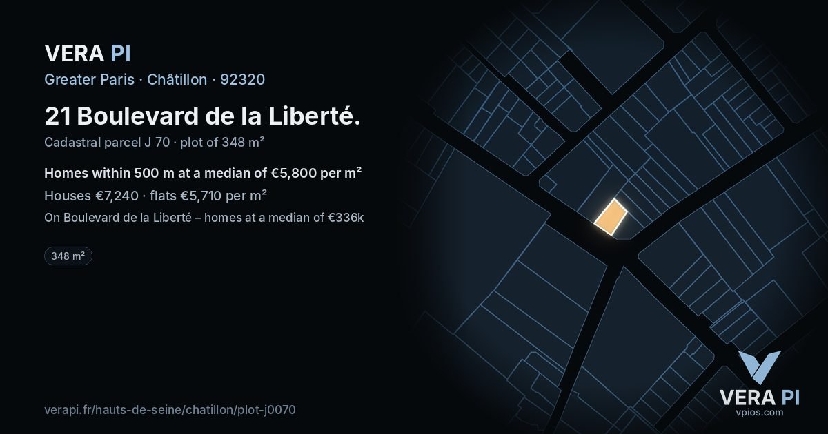 21 Boulevard de la Liberté, Châtillon at night – the plot lit, the parcels around coloured by the prices near them