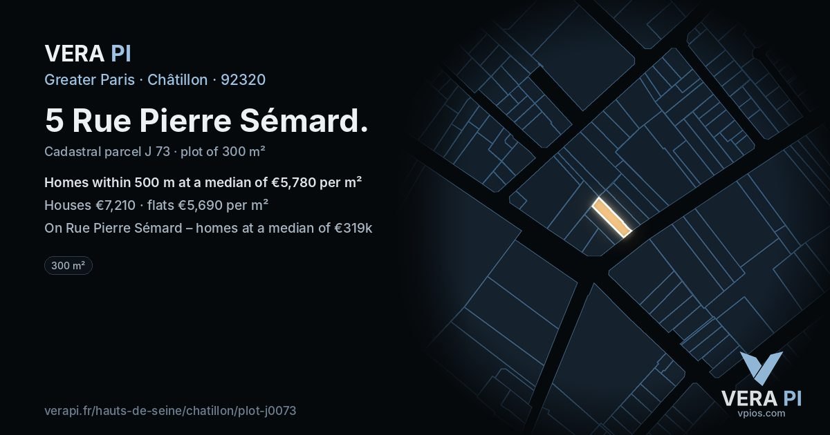 5 Rue Pierre Sémard, Châtillon at night – the plot lit, the parcels around coloured by the prices near them