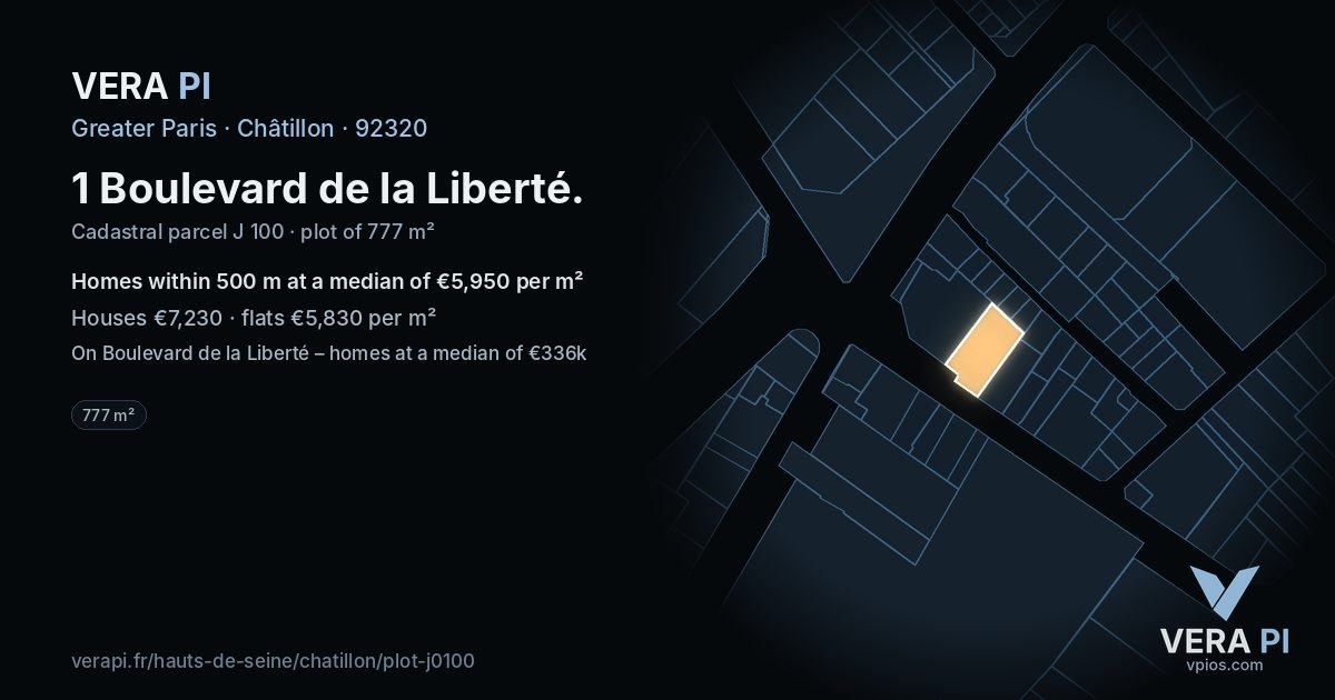 1 Boulevard de la Liberté, Châtillon at night – the plot lit, the parcels around coloured by the prices near them