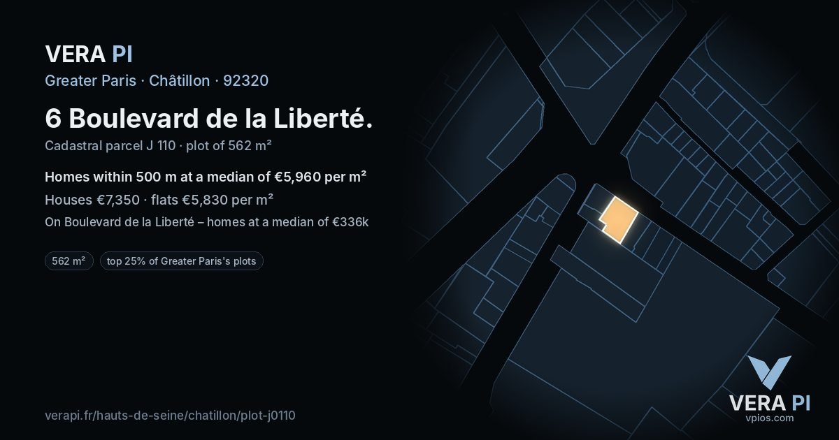 6 Boulevard de la Liberté, Châtillon at night – the plot lit, the parcels around coloured by the prices near them