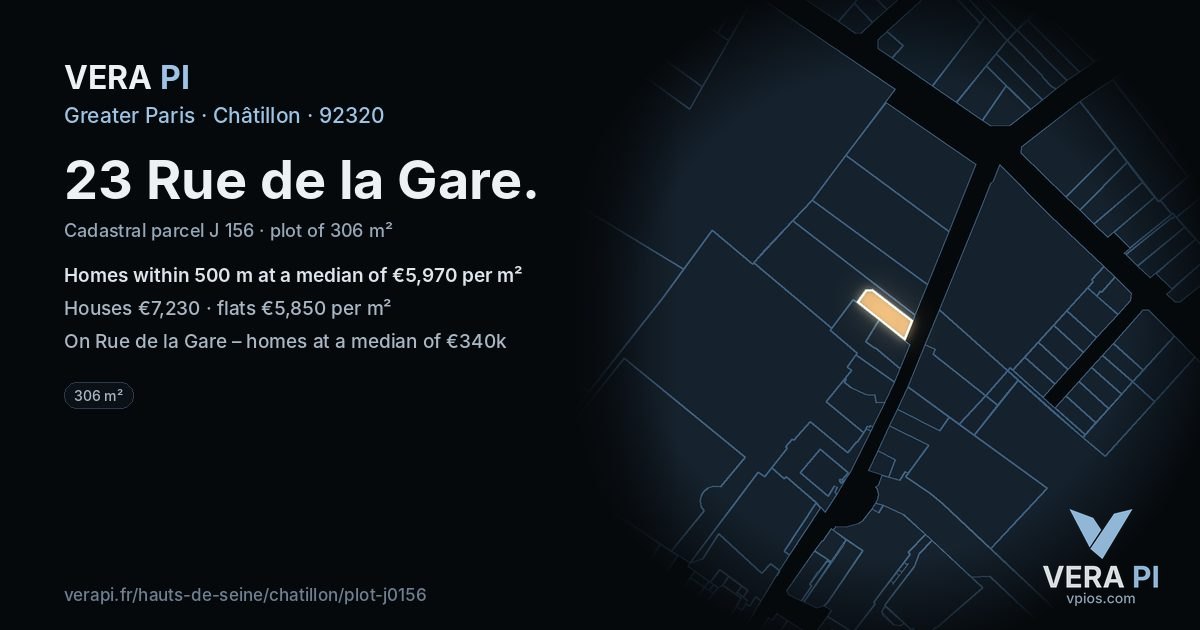 23 Rue de la Gare, Châtillon at night – the plot lit, the parcels around coloured by the prices near them