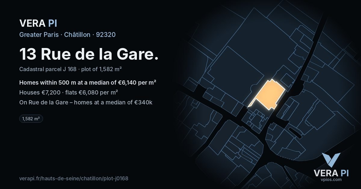 13 Rue de la Gare, Châtillon at night – the plot lit, the parcels around coloured by the prices near them