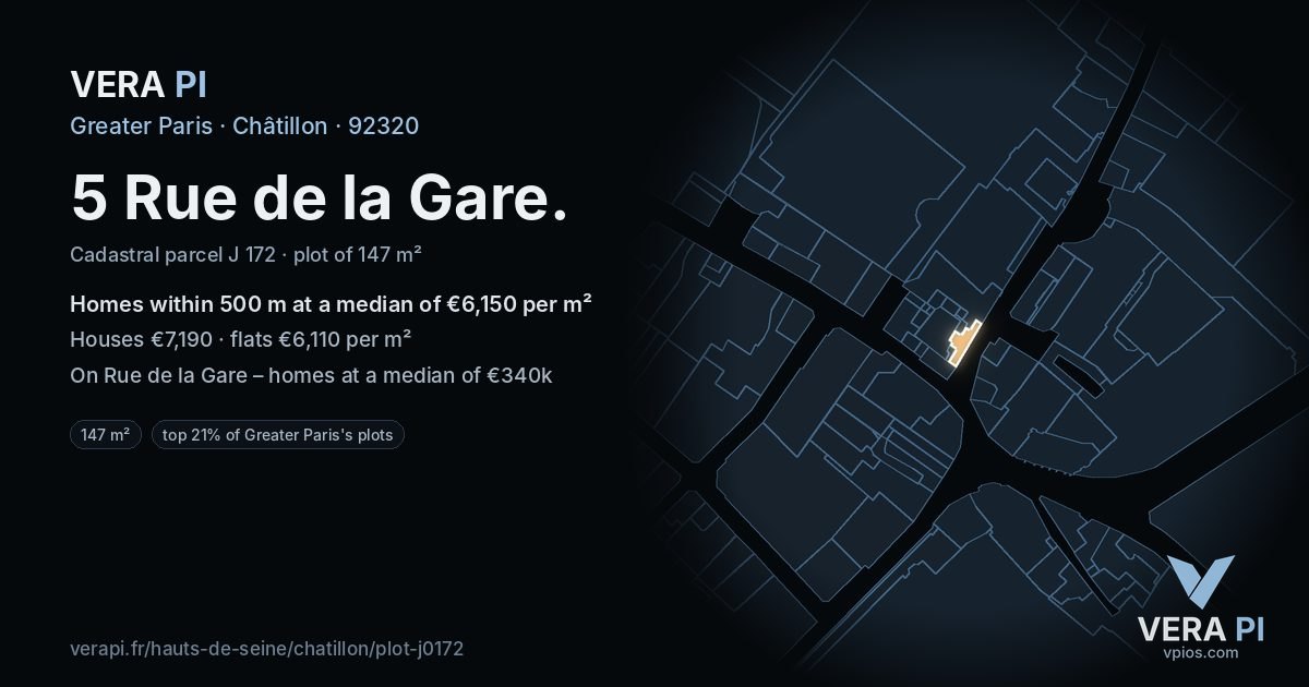 5 Rue de la Gare, Châtillon at night – the plot lit, the parcels around coloured by the prices near them