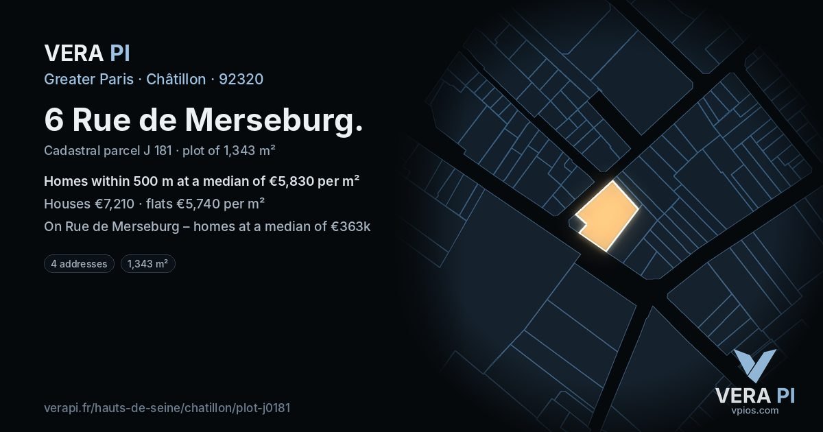 6 Rue de Merseburg, Châtillon at night – the plot lit, the parcels around coloured by the prices near them
