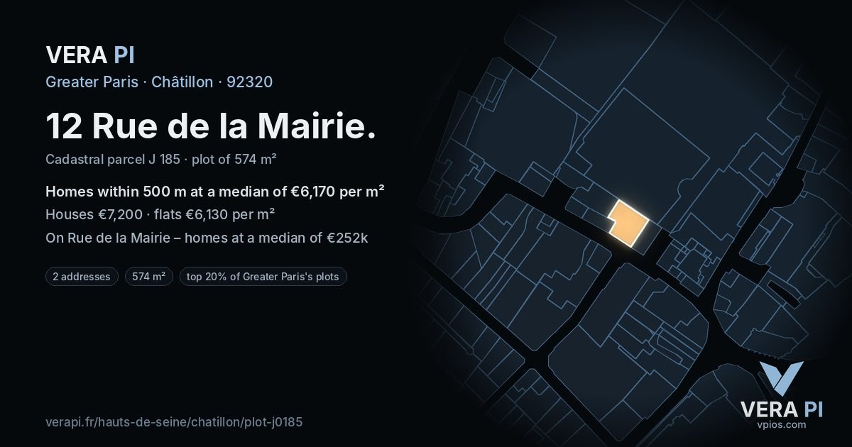 12 Rue de la Mairie, Châtillon at night – the plot lit, the parcels around coloured by the prices near them