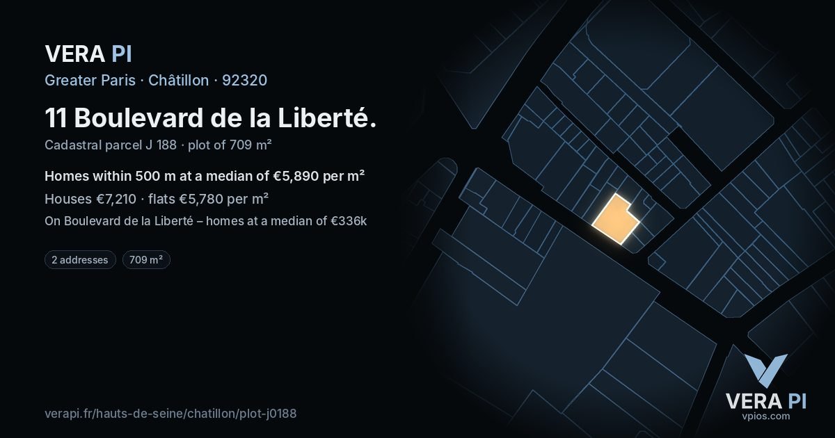 11 Boulevard de la Liberté, Châtillon at night – the plot lit, the parcels around coloured by the prices near them