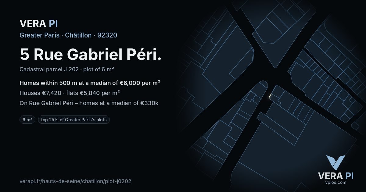 5 Rue Gabriel Péri, Châtillon at night – the plot lit, the parcels around coloured by the prices near them