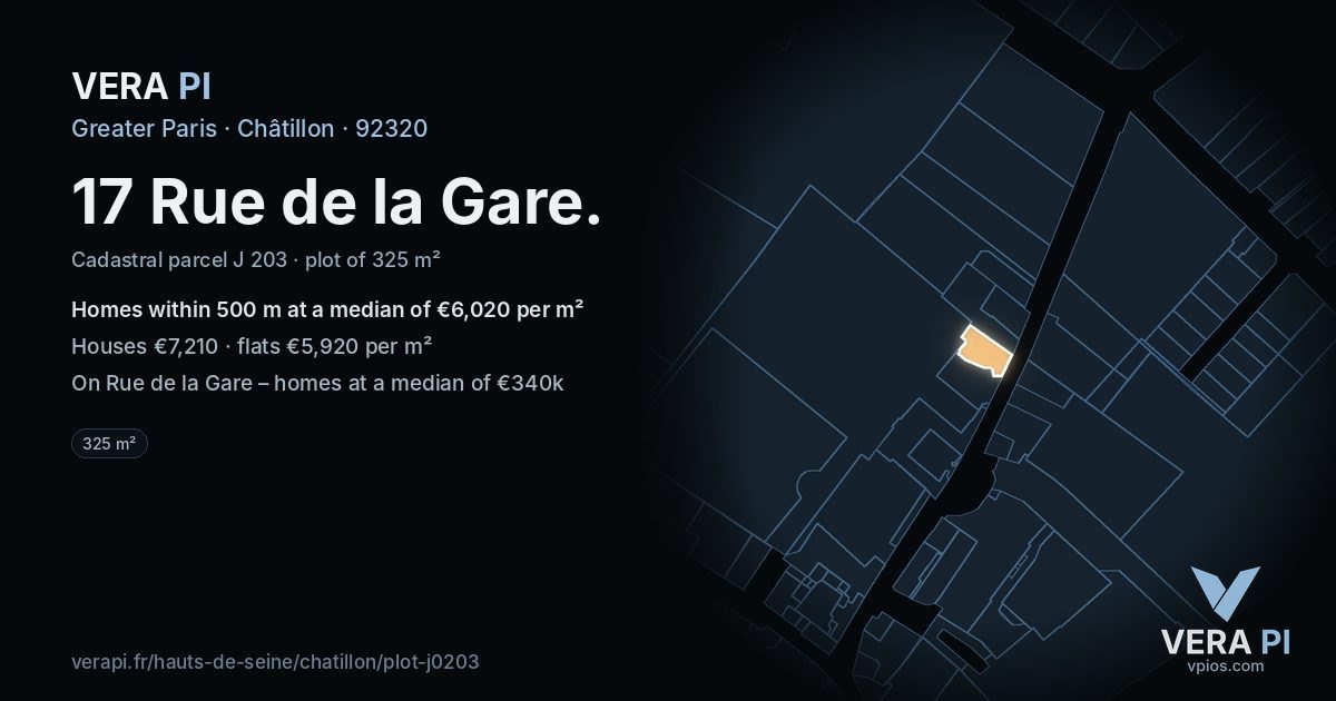 17 Rue de la Gare, Châtillon at night – the plot lit, the parcels around coloured by the prices near them