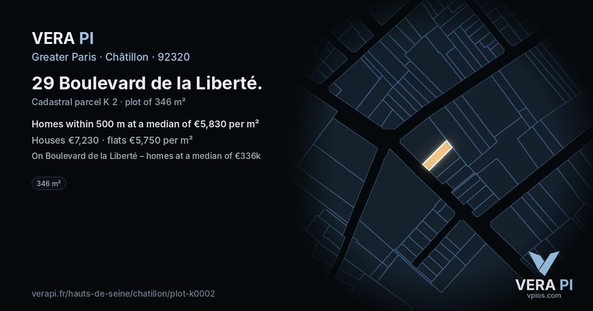 29 Boulevard de la Liberté, Châtillon at night – the plot lit, the parcels around coloured by the prices near them