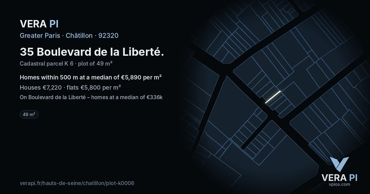 35 Boulevard de la Liberté, Châtillon at night – the plot lit, the parcels around coloured by the prices near them