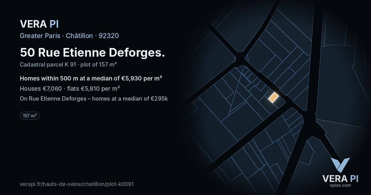 50 Rue Etienne Deforges, Châtillon at night – the plot lit, the parcels around coloured by the prices near them