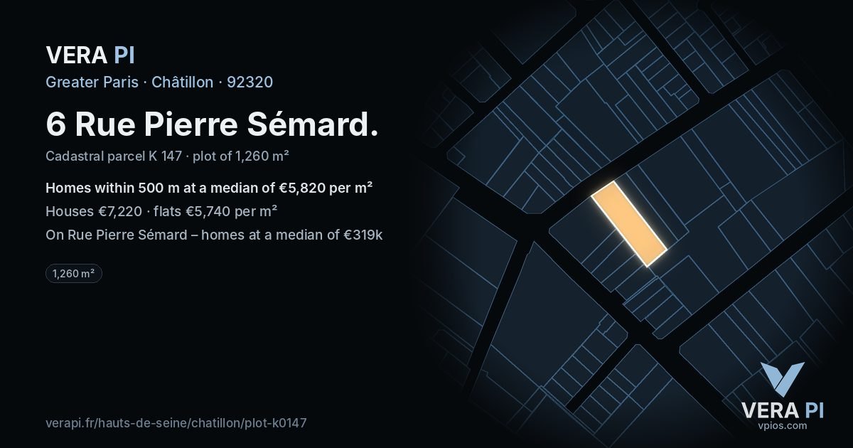 6 Rue Pierre Sémard, Châtillon at night – the plot lit, the parcels around coloured by the prices near them