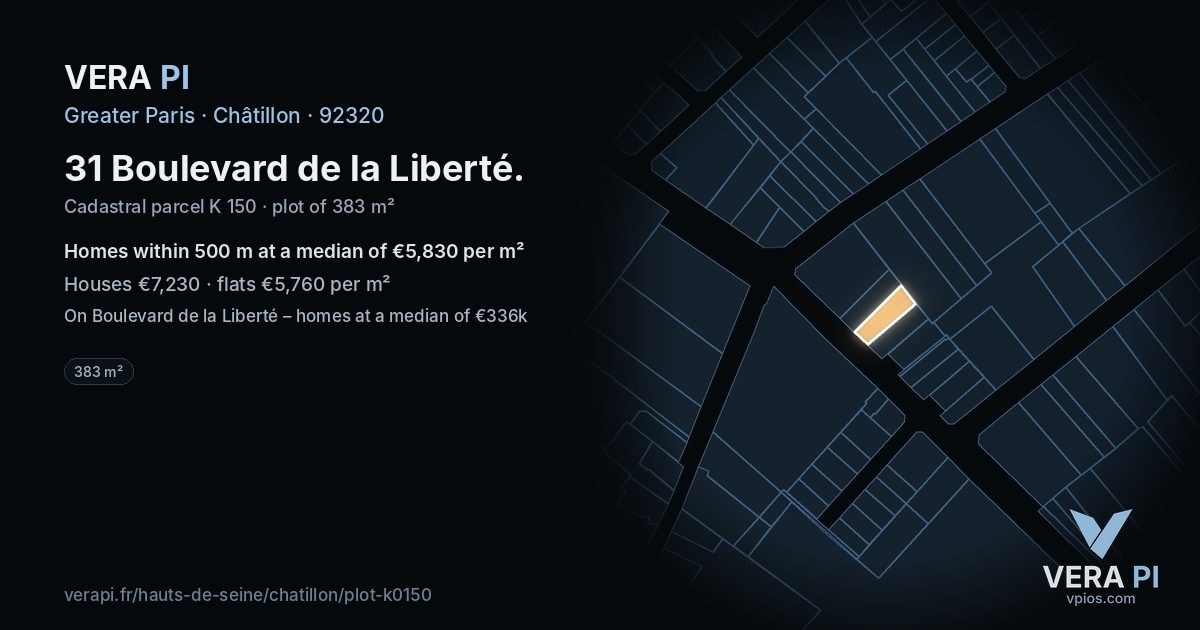 31 Boulevard de la Liberté, Châtillon at night – the plot lit, the parcels around coloured by the prices near them