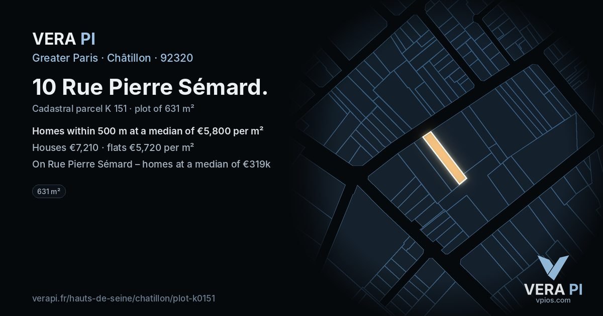 10 Rue Pierre Sémard, Châtillon at night – the plot lit, the parcels around coloured by the prices near them
