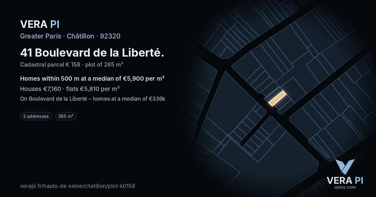 41 Boulevard de la Liberté, Châtillon at night – the plot lit, the parcels around coloured by the prices near them