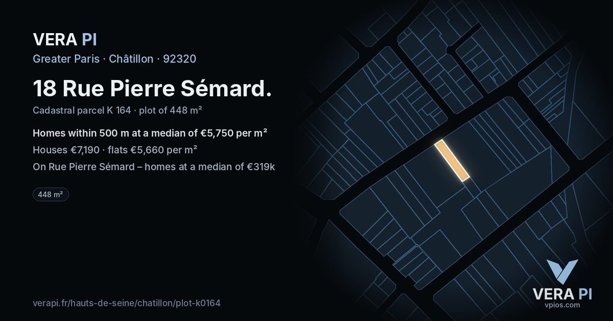 18 Rue Pierre Sémard, Châtillon at night – the plot lit, the parcels around coloured by the prices near them