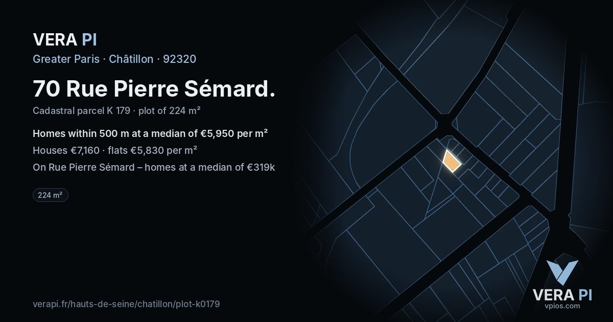 70 Rue Pierre Sémard, Châtillon at night – the plot lit, the parcels around coloured by the prices near them