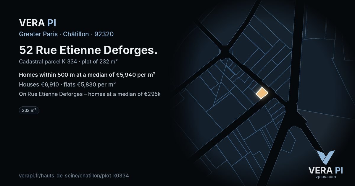 52 Rue Etienne Deforges, Châtillon at night – the plot lit, the parcels around coloured by the prices near them