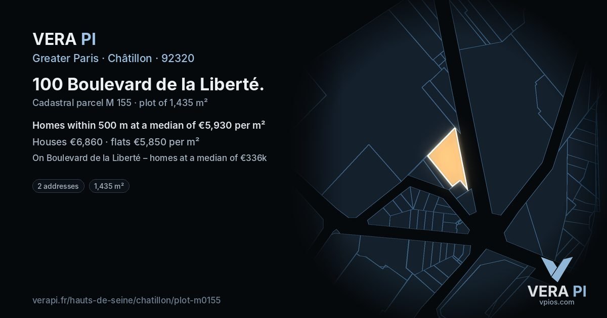 100 Boulevard de la Liberté, Châtillon at night – the plot lit, the parcels around coloured by the prices near them