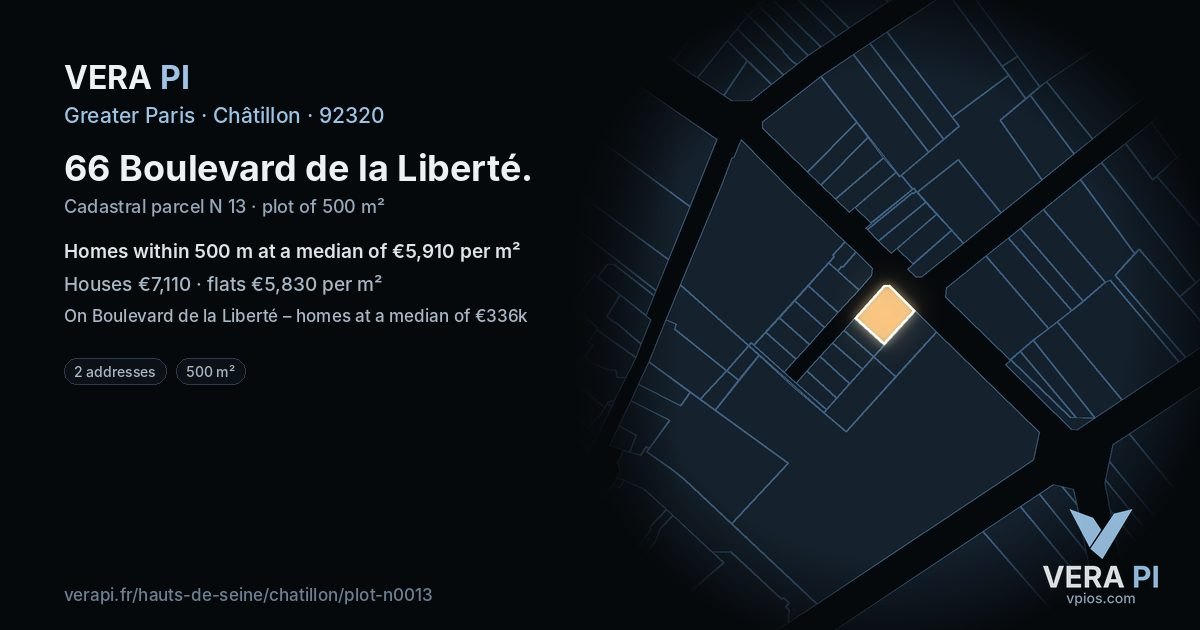 66 Boulevard de la Liberté, Châtillon at night – the plot lit, the parcels around coloured by the prices near them